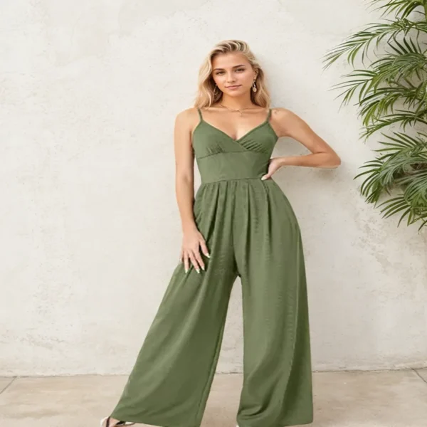 Jumpsuit For Women 2024 Elegant Office Solid Color Sleeveless Sling Tube Top Higt Waist Ruched Rompers Fashion Casual Loose - Image 2