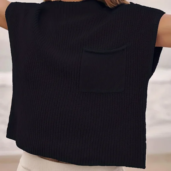 American Retro Women's Knitted Sweater Fashion Trendy Minimalist Solid Color High Round Neck Sweater Sleeveless Knitted Tops - Image 5