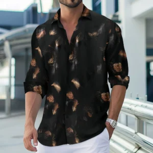 Europe and the United States cross-border hot sale of new fashion men hot stamping printed casual long-sleeved shirt