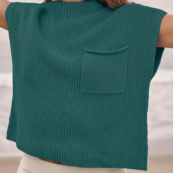 American Retro Women's Knitted Sweater Fashion Trendy Minimalist Solid Color High Round Neck Sweater Sleeveless Knitted Tops - Image 3