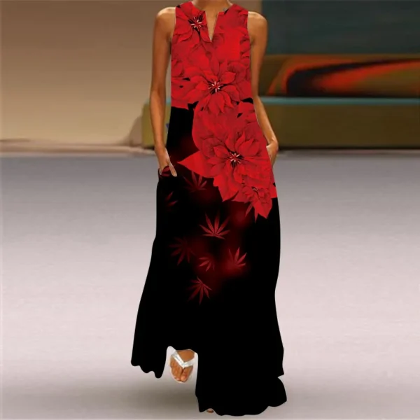 Fashion New Printed Women Dress Summer Vintage V-neck Sleeveless Loose A-Line Dress Elegant Casual Ladies Maxi Dresses Vestidos - Image 5