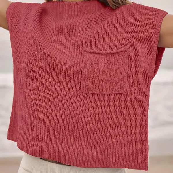 American Retro Women's Knitted Sweater Fashion Trendy Minimalist Solid Color High Round Neck Sweater Sleeveless Knitted Tops - Image 2