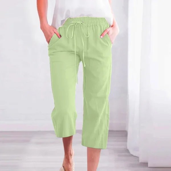 Streetwear Calf-Length Pants Korean Simple Classic Solid Color Drawstring Strap Elastic High Waisted Wide Leg Cropped Trousers - Image 3