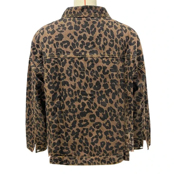 HIP HOP Leopard Denim Jackets For Women Fashion Casual Long Sleeves Turn Down Colllar Button Down Chest Pocket Slim Jackets - Image 4