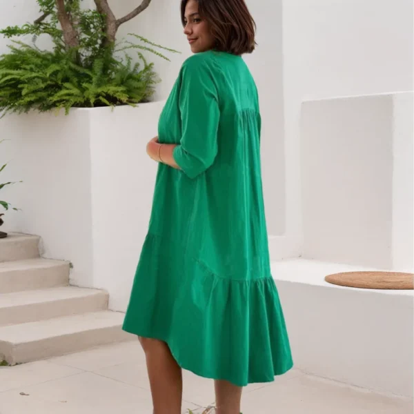 A-line Midi Women's Dress Fashion V-neck Irregular Large Swing Solid Color Casual Party Dress 3/4 Sleeve Beach Holiday Vestido - Image 6