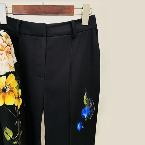 Elegant Temperament Ladies' Suit Autumn Flower Printed Single Button Blazer Coat High Waist Long Flare Pants Two Pieces Sets - Image 4