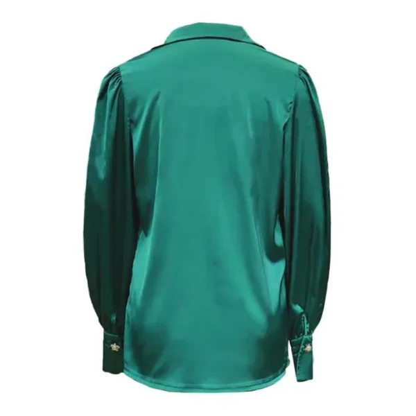 Streetwear Chic Lantern Sleeve Women's Shirt Fashion Chic Solid Color Turn-Down Collar V-neck Single-breasted Satin T-Shirts - Image 5