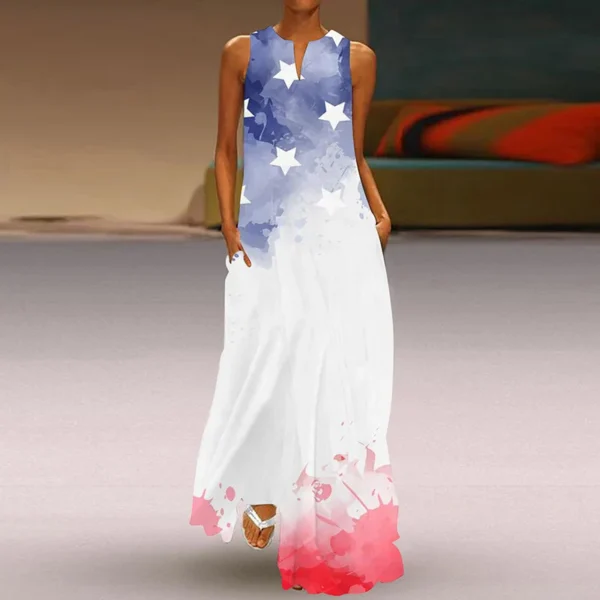 Fashion New V-neck Sleeveless Dress For Women Casual Loose Beach Party Sundress Elegant Office Printing Tank Dress Vestidos - Image 4