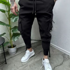 2024 European and American muscle casual multi-pocket slim small foot overalls outdoor street trend micro flick pants