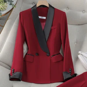 Minimalist Work Blazer Suit New Elegant Solid Color Pocket Single Button Slim Fit Coat Top And High Waist Pant Women's Suits
