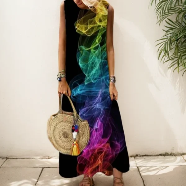 Elegant Printed O-Neck Sleeveless Women Dress Fashion Summer Loose Casual Beach Long Dresses Ladies Boho Maxi Dress Vestidos - Image 2