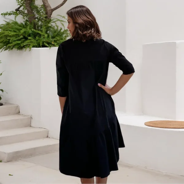 A-line Midi Women's Dress Fashion V-neck Irregular Large Swing Solid Color Casual Party Dress 3/4 Sleeve Beach Holiday Vestido - Image 2