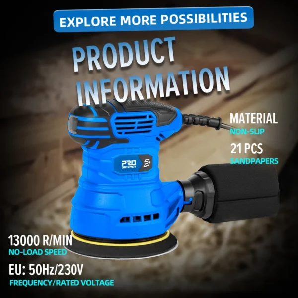 300W Random Orbital Electric Sander Machine With 21Pcs 125mm Sandpapers Strong Dust Collection Polisher by PROSTORMER - Image 3