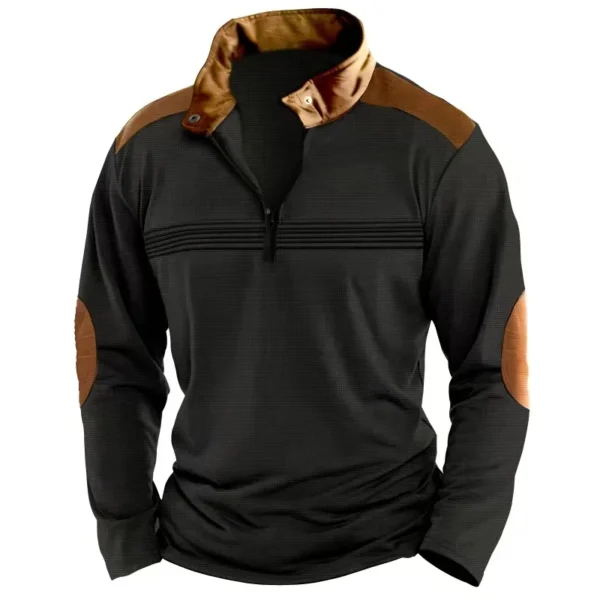Europe and the United States new muscular men running sports leisure splicing POLO shirt zipper long sleeve sports polo shirt - Image 4