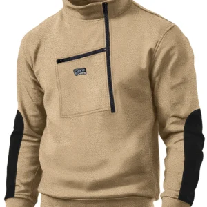 Cross-border new men's polar fleece stand collar half zipper long sleeve tactical pocket embroidered jumper training Polo shirt