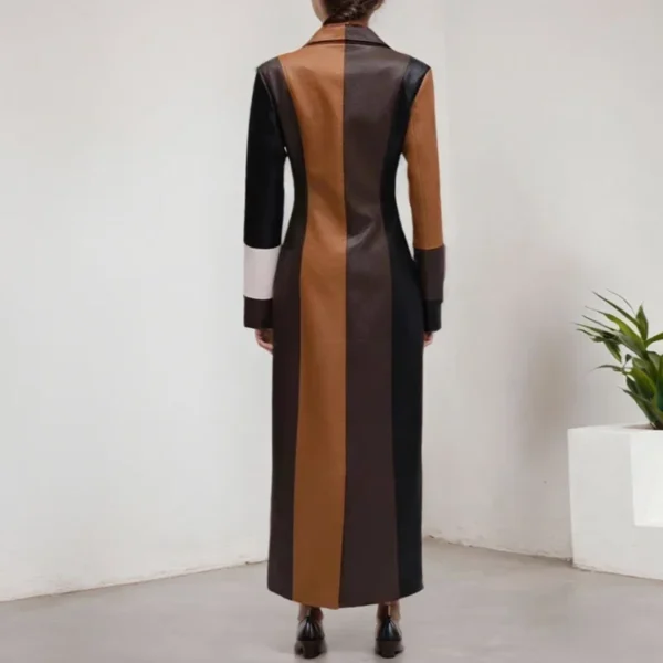 Office Lady Commute Coats Intellectual Wind Single Button Turn-down Collar Patchwork Long Sleeve Slim Long Trench For Women - Image 4