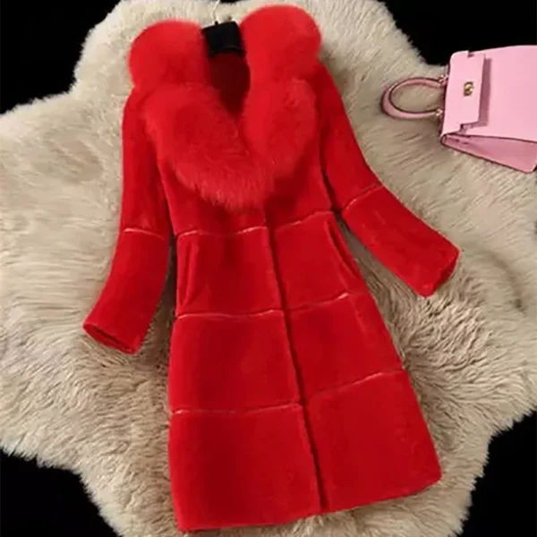 New Faux Fur Women's Overcoats Jackets Korean Version Simple Solid Color Fur Collar Splicing V Neck Long Sleeves Jacket Coat - Image 5