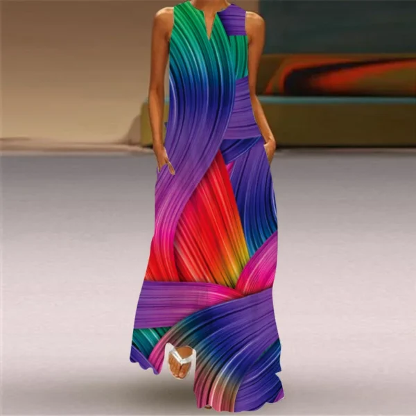 Fashion V-Neck Printed Sleeveless Women Maxi Dress Summer Casual Loose Straight Beach Long Dresses Ladies Sundress Lady Vestidos - Image 5