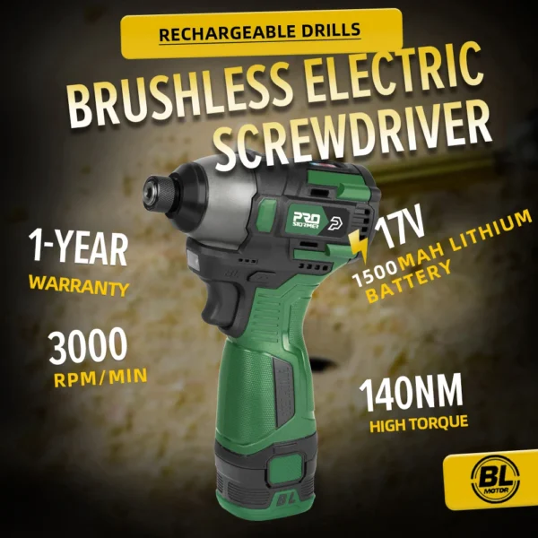 140NM Brushless Electric Screwdriver 17V Cordless Drill Screw 1500mAh Battery Rechargeable Hexagon Power Tools by PROSTORMER - Image 2