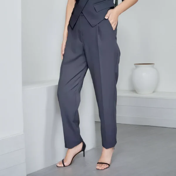 Solid Two Piece Set For Women Sexy V Neck Sleeveless Spliced Ruffles Short Top High Waist Straight Pant Sets Fashion Street Suit - Image 6