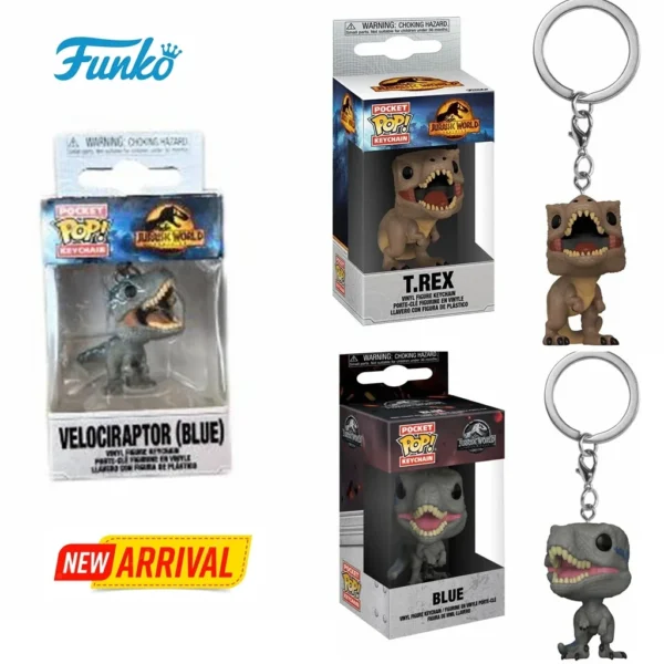 FUNKO POP Keychain Toy Jurassic World T.REX VELOCIRAPTOR BLUE Vinyl Figure Pocket Pop Keychain Collection Gifts Toys Pendants