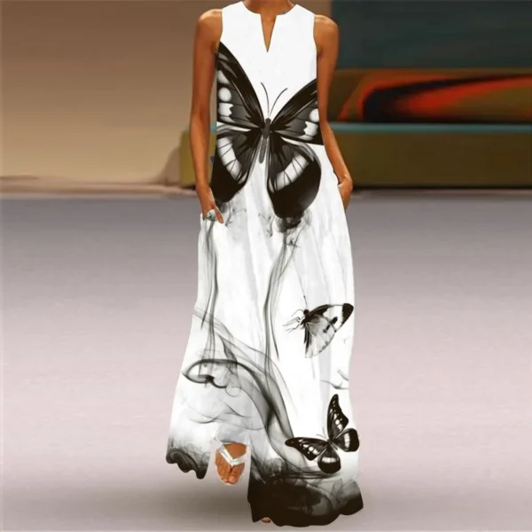 Fashion V-Neck Printed Sleeveless Women Maxi Dress Summer Casual Loose Straight Beach Long Dresses Ladies Sundress Lady Vestidos - Image 6
