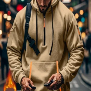 Autumn and winter hot new fashion plus velvet hoodie arm zipper pocket casual sports high quality men's pullover top