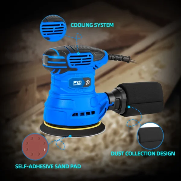 300W Random Orbital Electric Sander Machine With 21Pcs 125mm Sandpapers Strong Dust Collection Polisher by PROSTORMER - Image 5