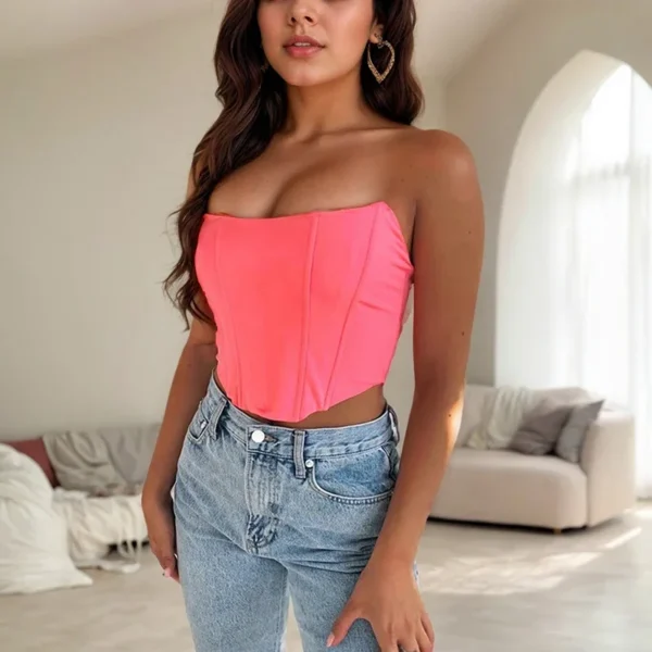 Y2K Street Style Inner Tank Top Fashion Sexy Fishbone Design One-line Collar Irregular Hem Slim Fit Corset Solid Top For Women - Image 2