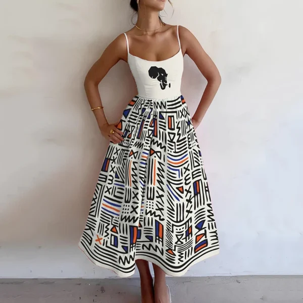Bohemia Print Sling Long Dresses Y2K High Street Low Collar Sleeveless Spaghetti Strap Beach Casual A-Line Dresses For Women - Image 2