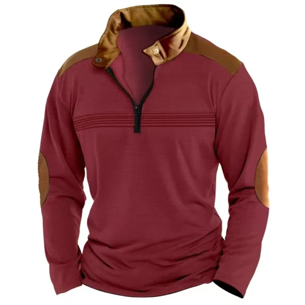 Europe and the United States new muscular men running sports leisure splicing POLO shirt zipper long sleeve sports polo shirt - Image 6