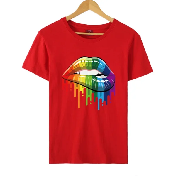 Summer Sport T-Shirt For Women Sexy Solid Color Kiss Lip Crew Neck Tops Fashion Trend Style Cartoon Print Short Sleeves T-shirts - Image 4