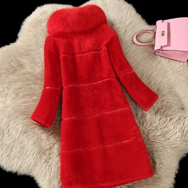 New Faux Fur Women's Overcoats Jackets Korean Version Simple Solid Color Fur Collar Splicing V Neck Long Sleeves Jacket Coat - Image 6