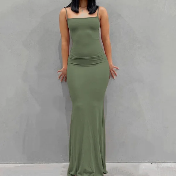 Sexy Hot Girl Suspender Dress Y2k Sleeveless Solid Color Skinny Vestidos Fashion Square Collar Spaghetti Strap Backless Dresses - Image 3