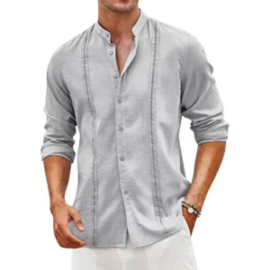 European and American men Cuban style casual button spring summer autumn 100% cotton long-sleeved shirt stand collar