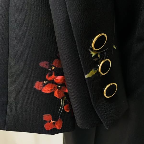 Elegant Temperament Ladies' Suit Autumn Flower Printed Single Button Blazer Coat High Waist Long Flare Pants Two Pieces Sets - Image 3