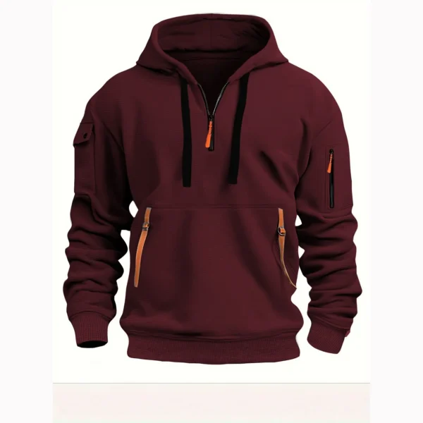 Autumn and winter hot new fashion plus velvet hoodie arm zipper pocket casual sports high quality men's pullover top - Image 2