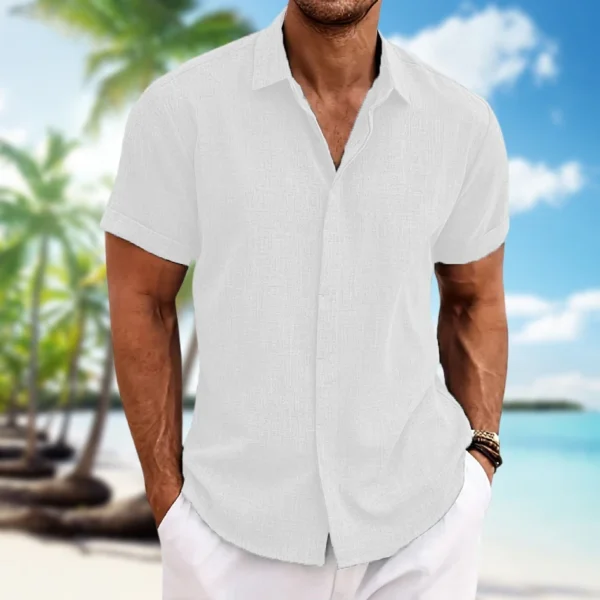 Men's short-sleeved shirt lightweight skin-friendly beach shirt loose casual solid color fashion men's wear - Image 2