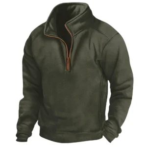 Autumn and winter plus velvet men's standing collar half zipper long sleeve hoodie pullover casual sports long sleeve Polo shirt