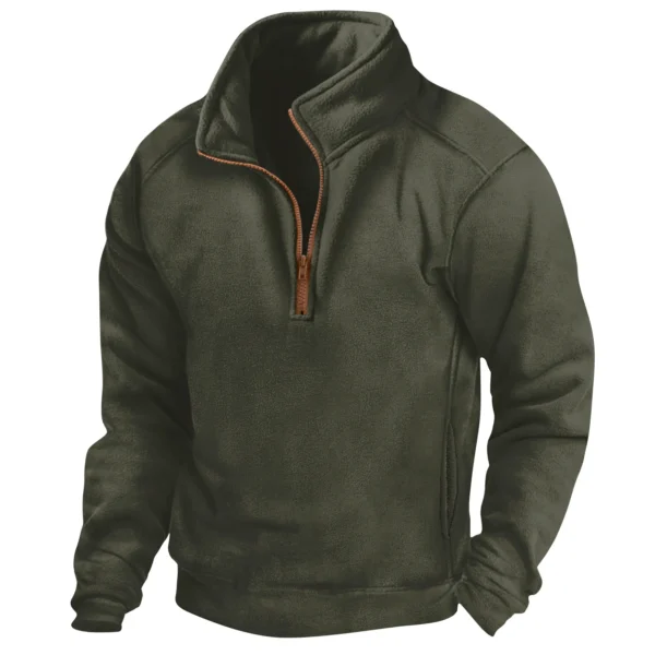 Autumn and winter plus velvet men's standing collar half zipper long sleeve hoodie pullover casual sports long sleeve Polo shirt