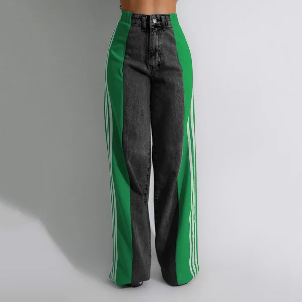 Summer Long Trouses For Women Casual Washed Denim Vintage Jeans Fashion High Waist Elastic Three Stripe Patchwork Straigh Pants - Image 4