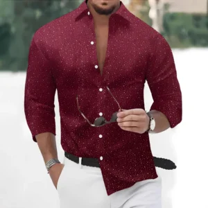 In 2024, Europe and the United States cross-border hot new fashion men's potholed hot print casual Long-sleeved shirt
