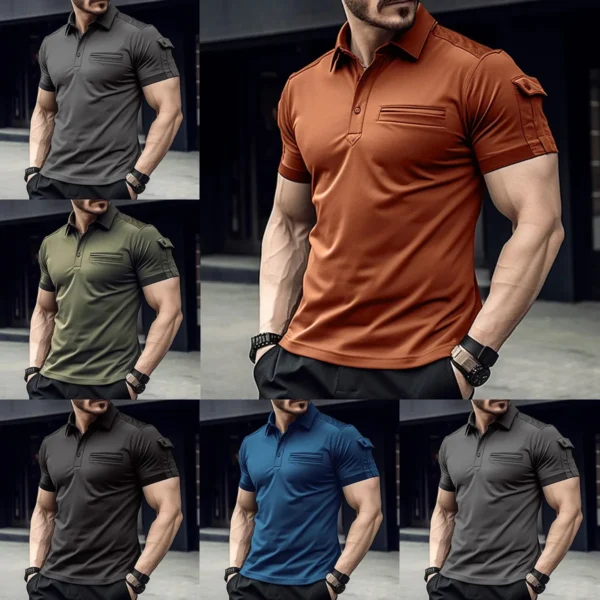 2024 Europe and the United States summer short sleeve Amazon POLO shirt pocket men's muscle sports trend polo shirt - Image 5