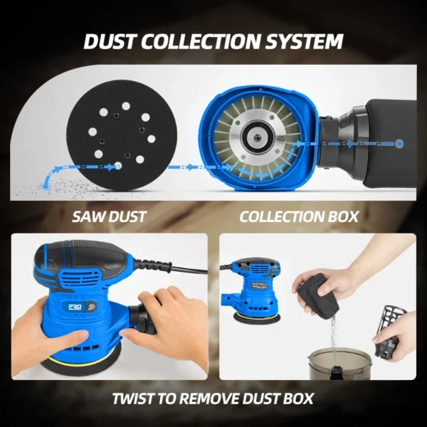 300W Random Orbital Electric Sander Machine With 21Pcs 125mm Sandpapers Strong Dust Collection Polisher by PROSTORMER - Image 6