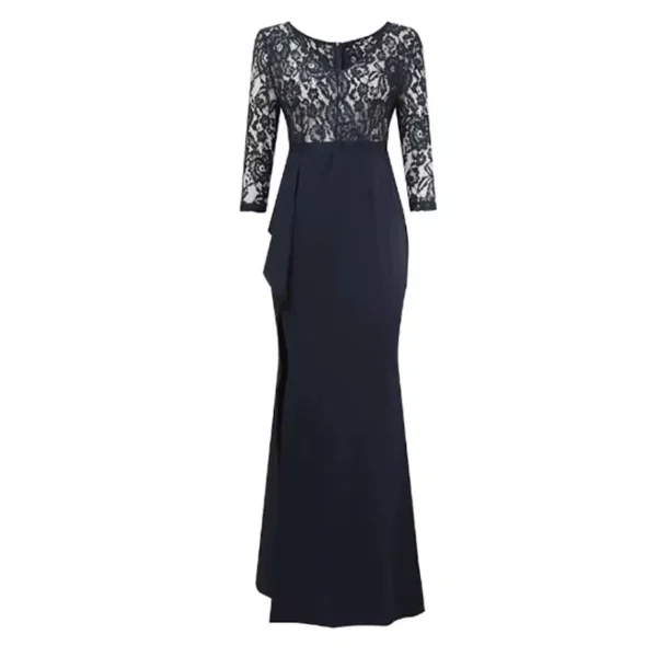 Classic Women's Gowns Vintage V-neck Floral Lace Cut-out Half Sleeve Zipper Waist-closing Asymmetrical High Side Slit Long Dress - Image 6