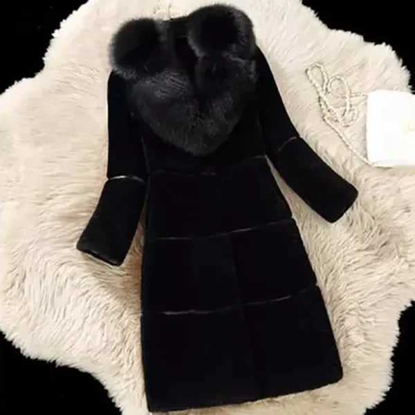 New Faux Fur Women's Overcoats Jackets Korean Version Simple Solid Color Fur Collar Splicing V Neck Long Sleeves Jacket Coat - Image 3