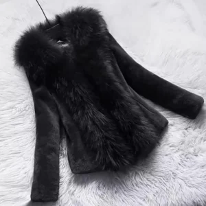 Elegant Faux Fur Coats For Women Fashion Solid Color Fur Collar V Neck Long Sleeves Hang Buckle Slim Thick Warm Jackets Coat