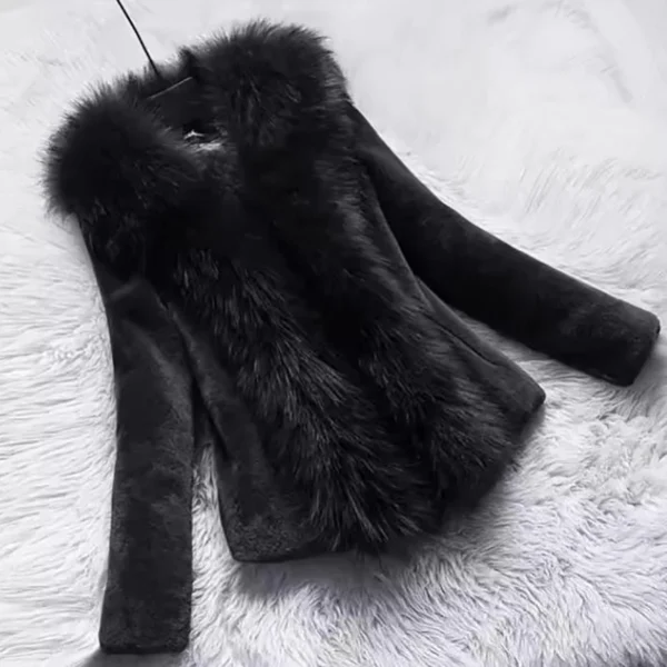 Elegant Faux Fur Coats For Women Fashion Solid Color Fur Collar V Neck Long Sleeves Hang Buckle Slim Thick Warm Jackets Coat