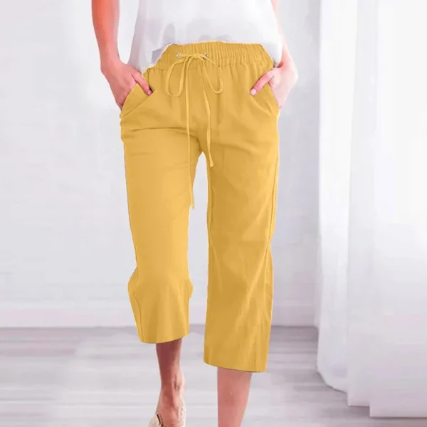 Streetwear Calf-Length Pants Korean Simple Classic Solid Color Drawstring Strap Elastic High Waisted Wide Leg Cropped Trousers - Image 5