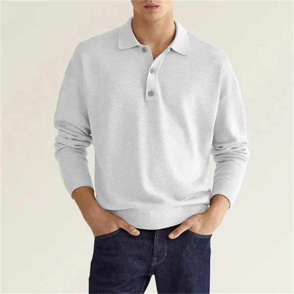 Europe and the United States Autumn Hot selling Long sleeve V-neck Men's Solid color Casual shirt Business polo shirt - Image 2